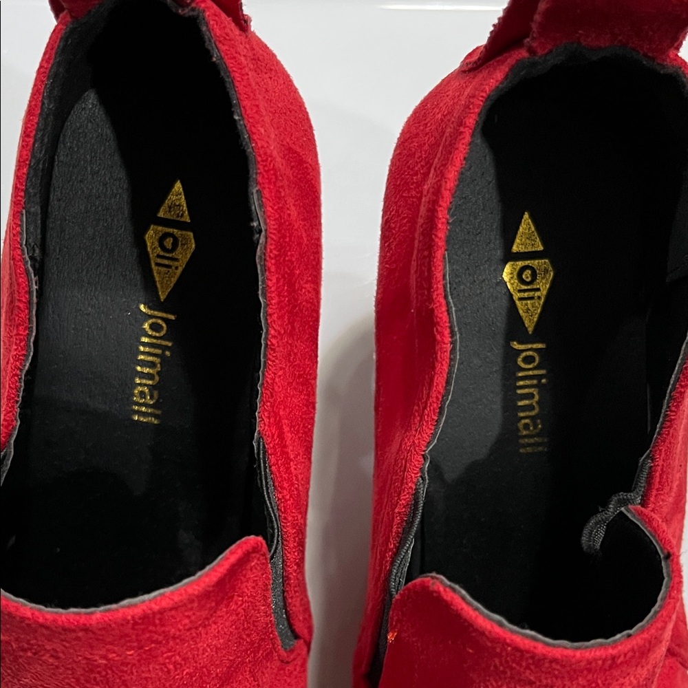 Jolimall Women's Red Ankle Boots size 10 but a bit too tight. Still new. 3”heels - Picture 2 of 9